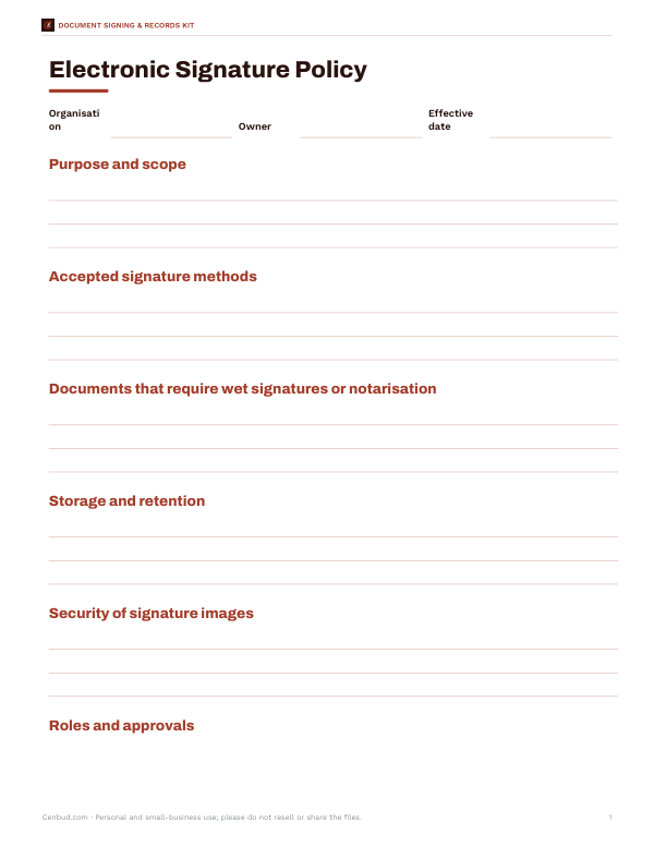 Preview of Printable E-Signature Policy Template
