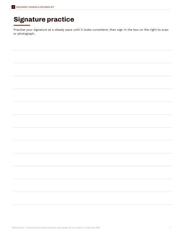 Preview of Printable Signature Practice Sheet