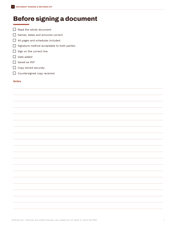 Preview of Printable Signing Checklist